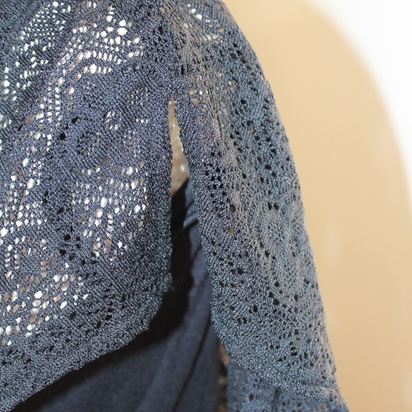 Leifnotes , Anthropologie Black Smocked Waist Hi Lo Scoop Neck Lace Dress Size M - Picture 6 of 11